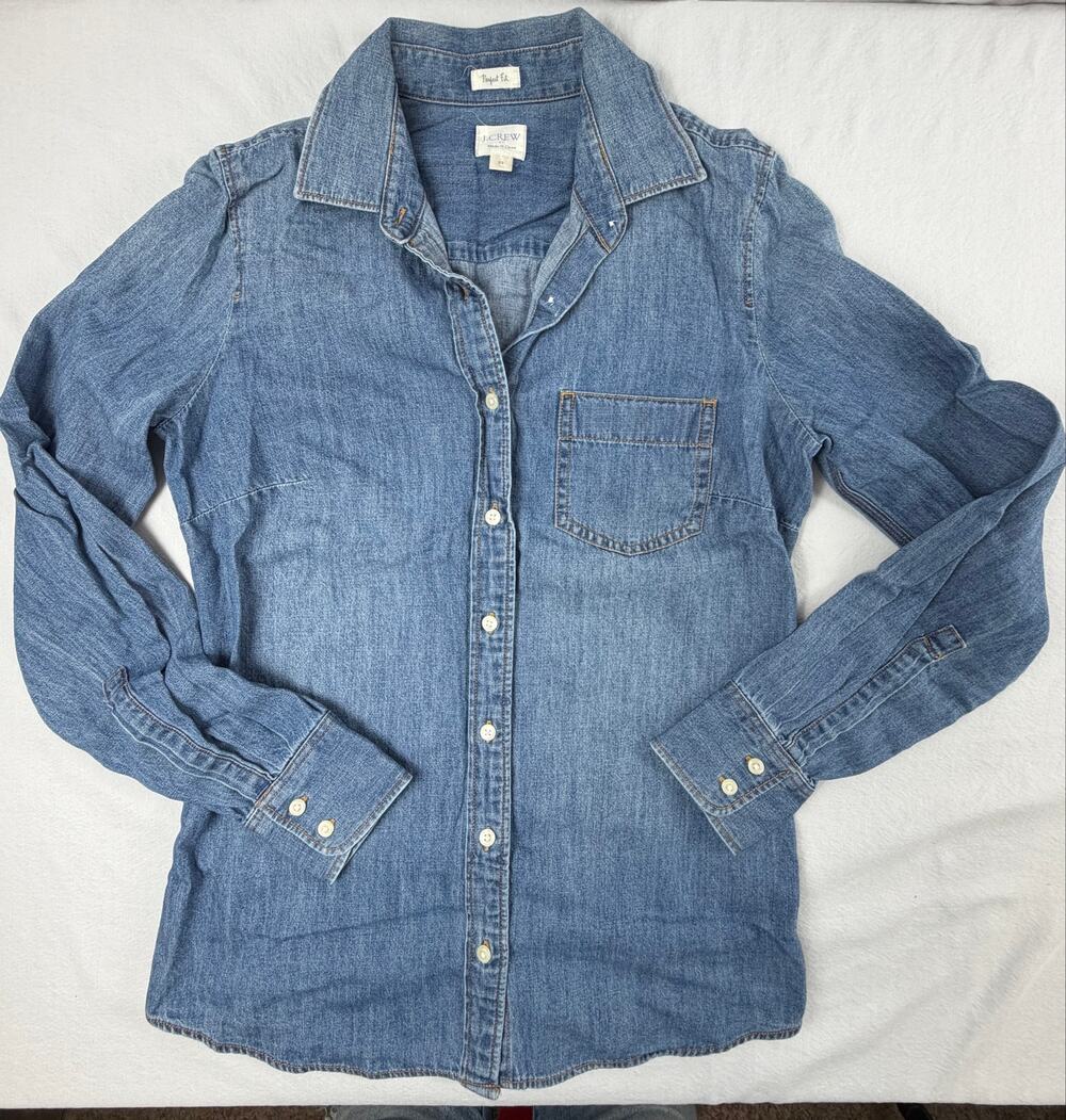 J.Crew Perfect Fit Denim Button-Down Shirt 100% cotton Size XS